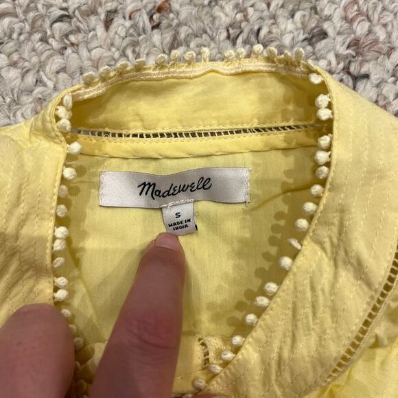 NWT Madewell Shirred Lace Trim Top Sz S Yellow Preppy Casual Boho Cottage - Picture 5 of 7